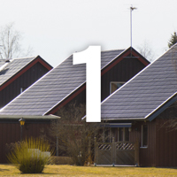 Flera hustak utan solceller och siffran 1 framför
