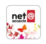 App-icon för appen net@seaside med logotype samt färgglada fjärilar