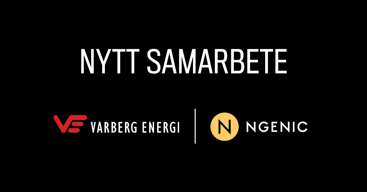 Text nytt samarbete samt logotype för varberg energi och ngenic på svart botten