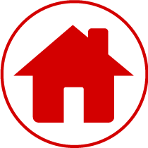 illustration rött hus i vit cirkel
